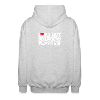 Petite amie Petite amie Relation Couple Amour Couple - Veste à capuche unisexe - gris clair chiné - Dos - AI Model Male 185 light (185cm)