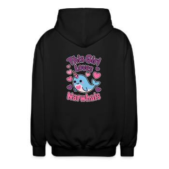 Narwhal Saying Narwhals Funny Narwhal Gift - Unisex Hooded Jacket - black - Back - AI Model Male 185 light (185cm)