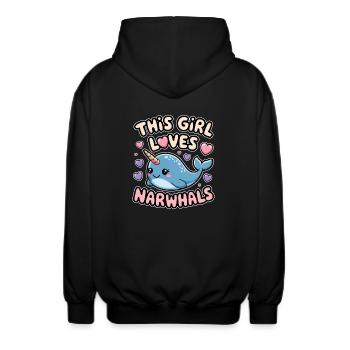 Narwhal Saying Narwhals Funny Narwhal Gift - Unisex Hooded Jacket - black - Back - AI Model Male 185 light (185cm)