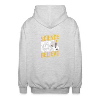 Science Doesn't Care What You Believe - Forschung - Unisex Kapuzenjacke - Hellgrau meliert - Hinten - AI Model Male 185 light (185cm)