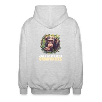 Chimpanzee Schimpansen Schimpanse - Unisex Kapuzenjacke - Hellgrau meliert - Hinten - AI Model Male 185 light (185cm)
