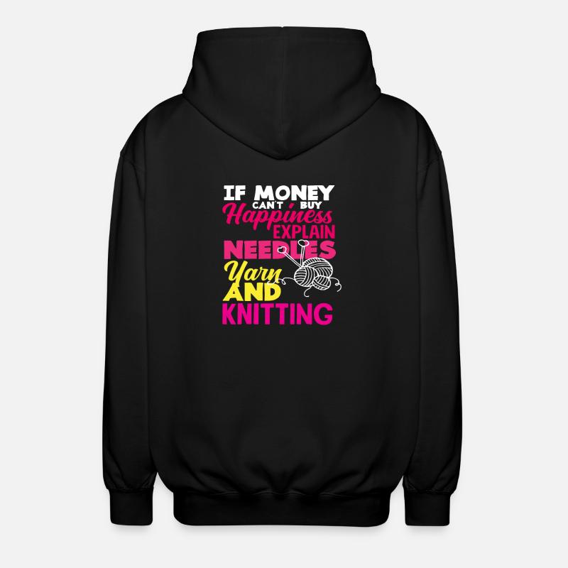 Wool Needles and Knitting Happy - Unisex Hooded Jacket - black