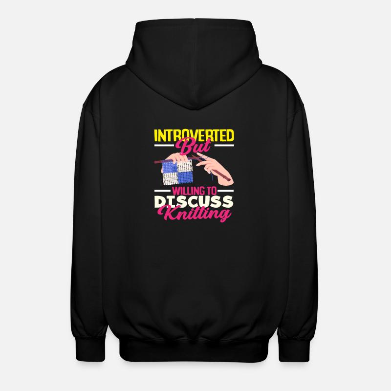 Introverted but discuss knitting - Unisex Hooded Jacket - black
