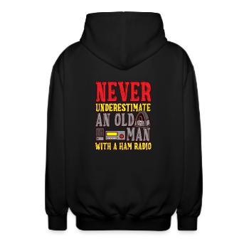 Amateure unterschätzen den Amateurfunk des alten Mannes - Unisex Kapuzenjacke - Schwarz - Hinten - AI Model Male 185 light (185cm)