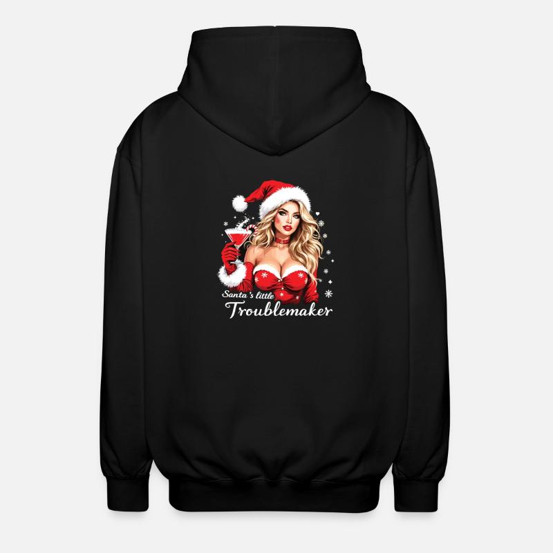 Santa's Little Troublemaker Christmas Hat - Unisex Hooded Jacket - black