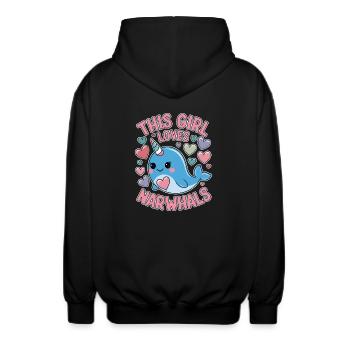 Narwhal Saying Narwhals Funny Narwhal Gift - Unisex Hooded Jacket - black - Back - AI Model Male 185 light (185cm)