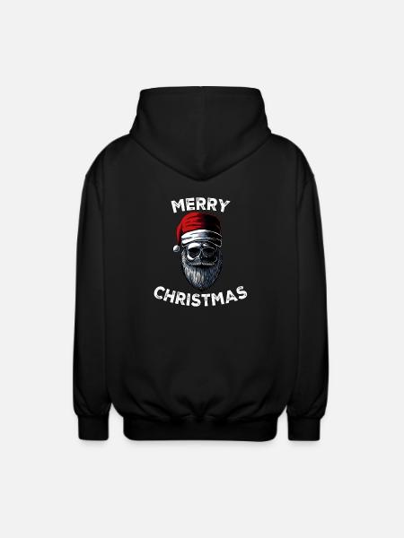 Merry Christmas Skull Skeleton with Santa Hat Xmas - Unisex Hooded Jacket - black