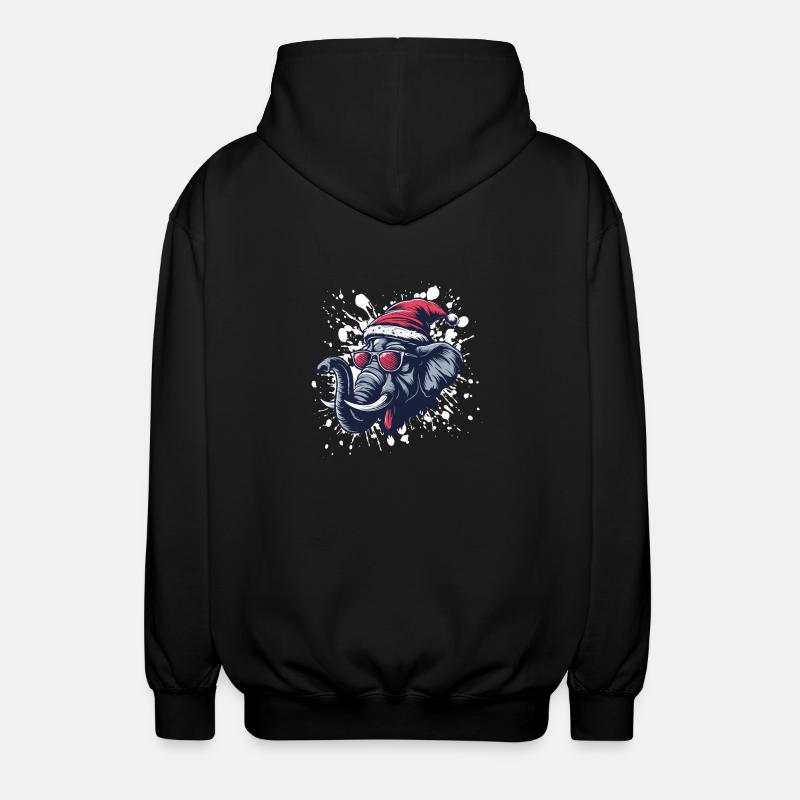 Elephant Mammoth Christmas Funny - Unisex Hooded Jacket - black