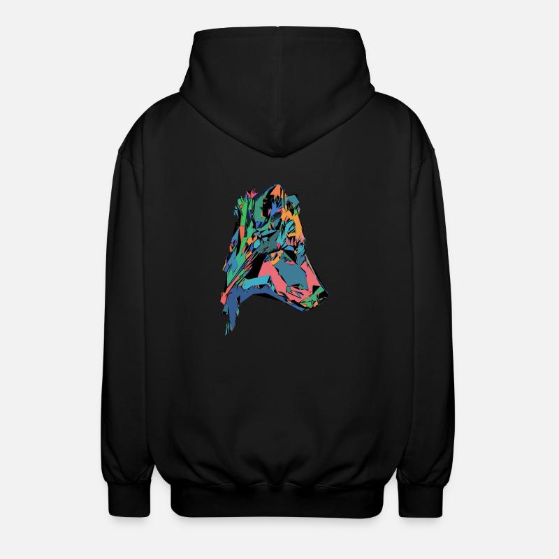Buntes Hunde Gesicht - Unisex Kapuzenjacke - Schwarz
