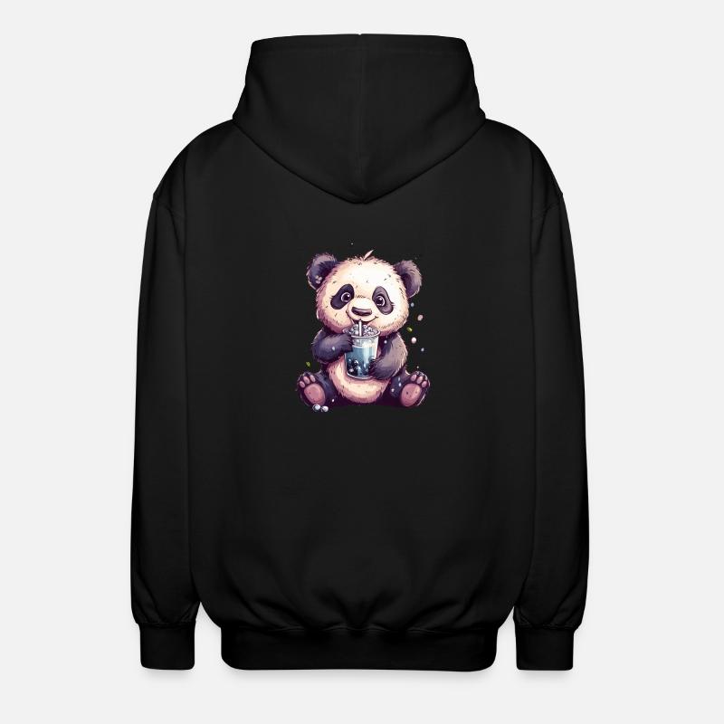 Niedlicher Panda mit Tee - Unisex Kapuzenjacke - Schwarz