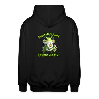 Karneval Frosch KÜSSEN ERLAUBT BIN VERZAUBERT - Unisex Kapuzenjacke - Schwarz - Hinten - AI Model Male 185 light (185cm)