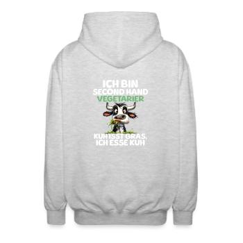 Second Hand Vegetarier - Unisex Kapuzenjacke - Hellgrau meliert - Hinten - AI Model Male 185 light (185cm)