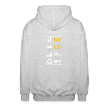 Kapitalismus genießen Aktien Sprüche - Unisex Kapuzenjacke - Hellgrau meliert - Hinten - AI Model Male 185 light (185cm)
