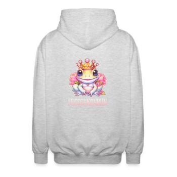 Karneval Kostüm FROSCHKÖNIGIN Lustiges Fasching - Unisex Kapuzenjacke - Hellgrau meliert - Hinten - AI Model Male 185 light (185cm)