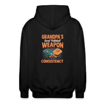 Grandpa Pickleball Player Dinking Team Gift - Unisex Hooded Jacket - black - Back - AI Model Male 185 light (185cm)