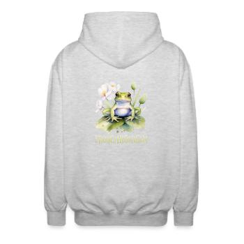 Karneval Kostüm FROSCHKÖNIGIN Lustiges Fasching - Unisex Kapuzenjacke - Hellgrau meliert - Hinten - AI Model Male 185 light (185cm)