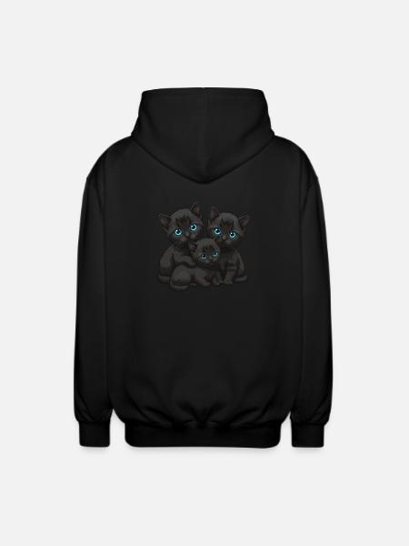 Blue Eyes Three Cats - Unisex Hooded Jacket - black