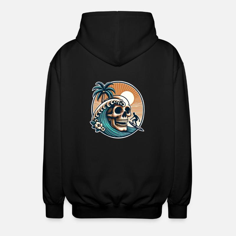 Surfing Surfer skull - Unisex Hooded Jacket - black