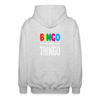Le bingo est mon truc - Votre jeu - Veste à capuche unisexe - gris clair chiné - Dos - AI Model Male 185 light (185cm)