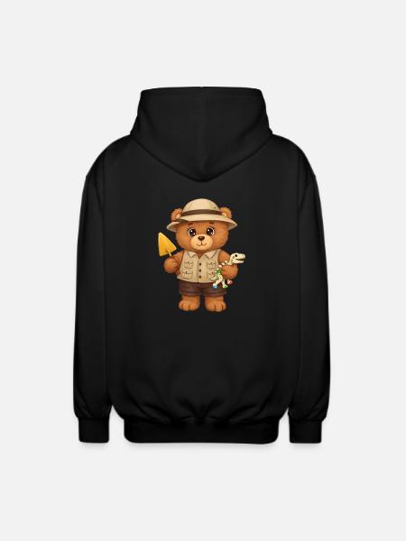 Teddy Bear Archaeologist - Unisex Hooded Jacket - black