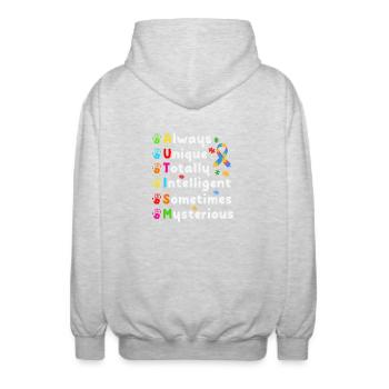 Autism Autistic - Unisex Hooded Jacket - light heather grey - Back - AI Model Male 185 light (185cm)