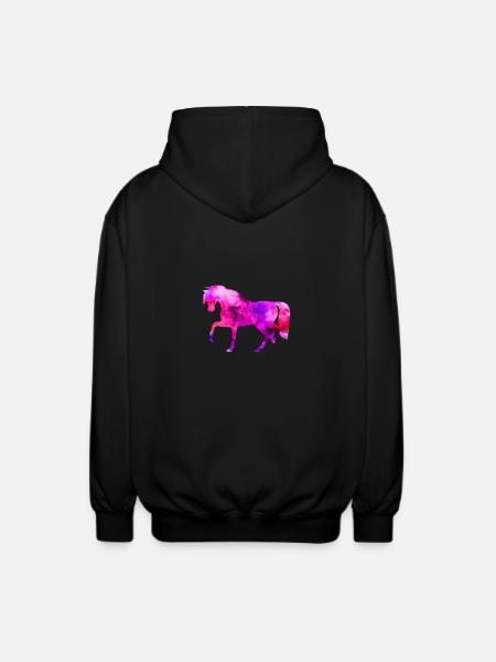 Horse Funny Animals Blue-Pink Watercolor Tee Shirt Kin - Unisex Hooded Jacket - black