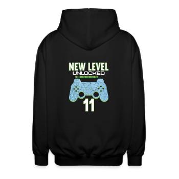 11 Years old 11 birthday outfit Gamer Gaming - Unisex Hooded Jacket - black - Back - AI Model Male 185 light (185cm)