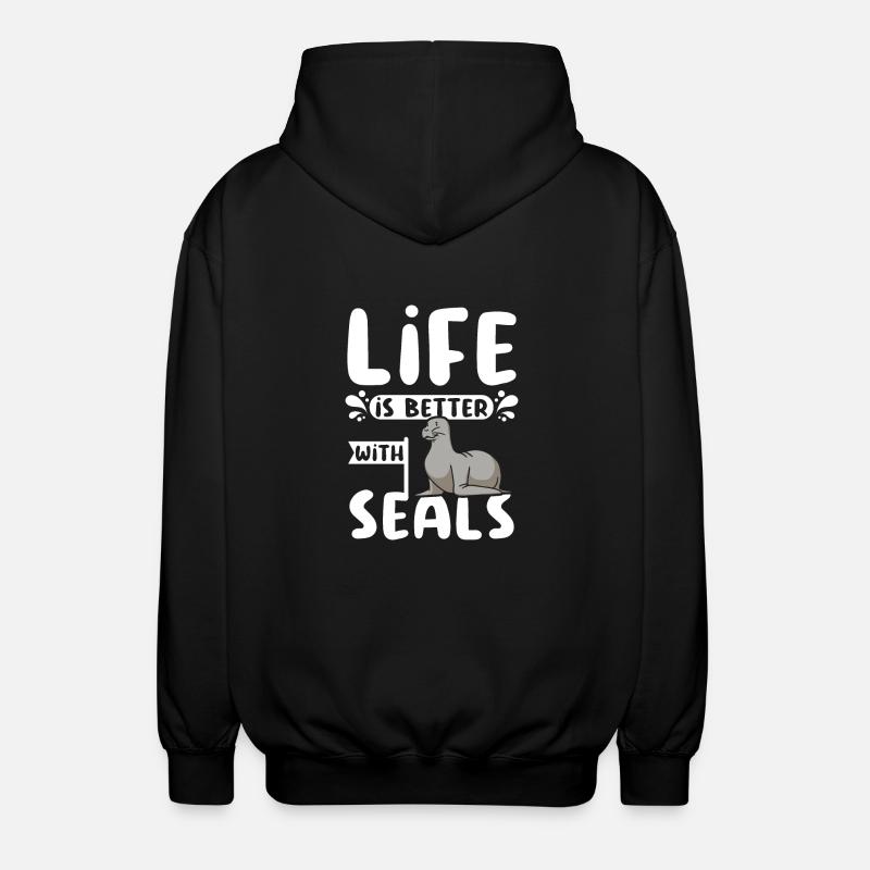 Life is better with seals - Unisex Kapuzenjacke - Schwarz