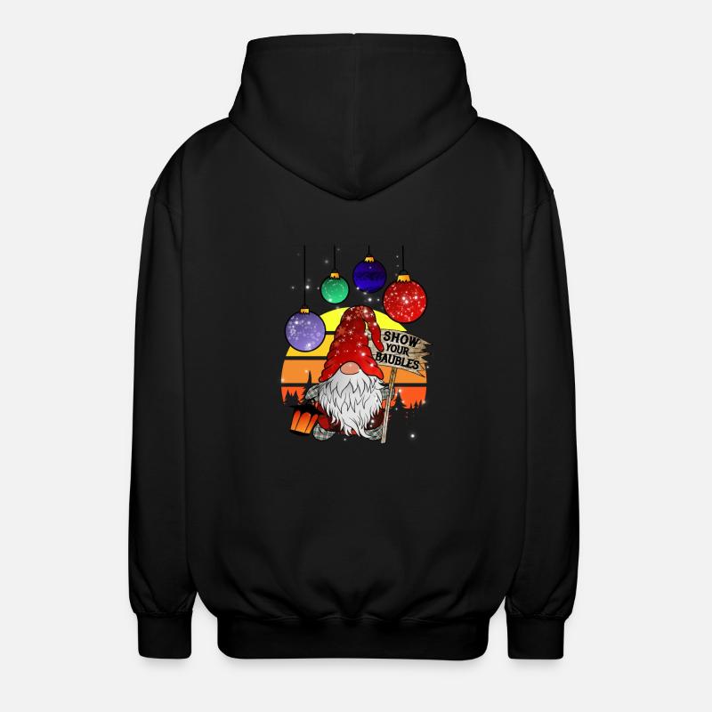 Weihnachts Wichtel mit Christbaum Kugeln - Unisex Kapuzenjacke - Schwarz
