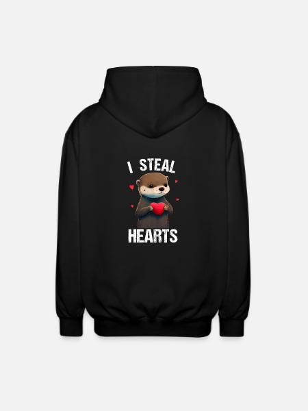 I steal hearts Otter - Unisex Hooded Jacket - black