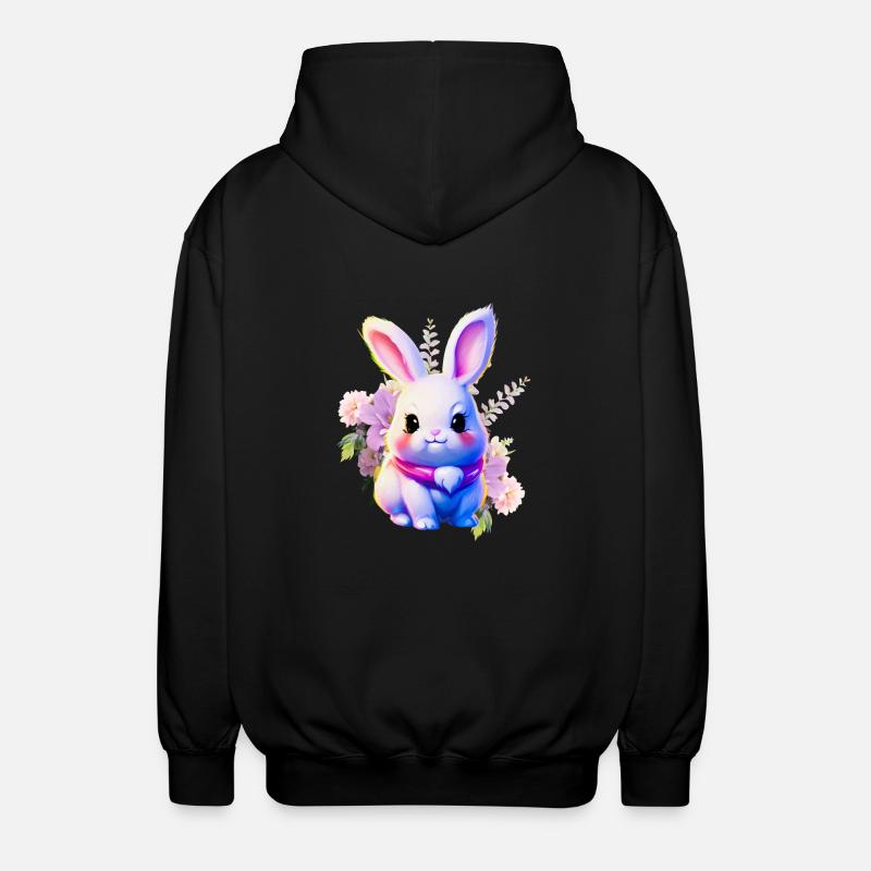 Flowers Easter Bunny Cute Bunny - Unisex Hooded Jacket - black