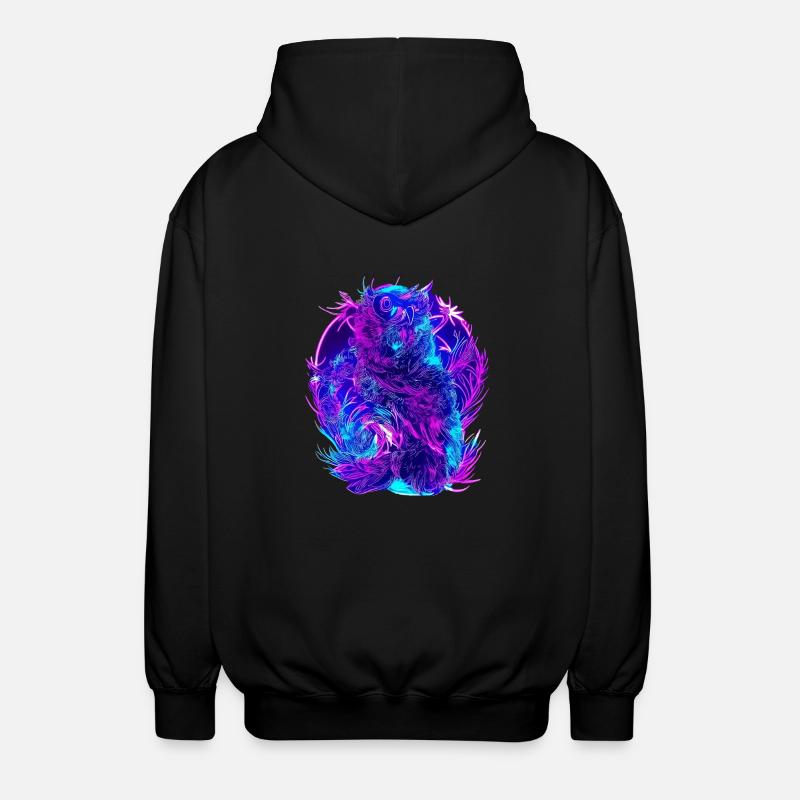 Abstract Owls Neon Synthwave Art - Unisex Hooded Jacket - black