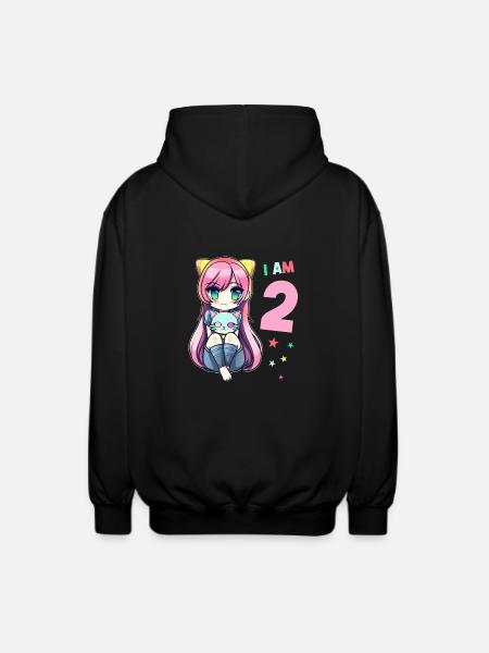 2 ans fille anime kawaii chat 2ème anniversaire - Veste à capuche unisexe - noir