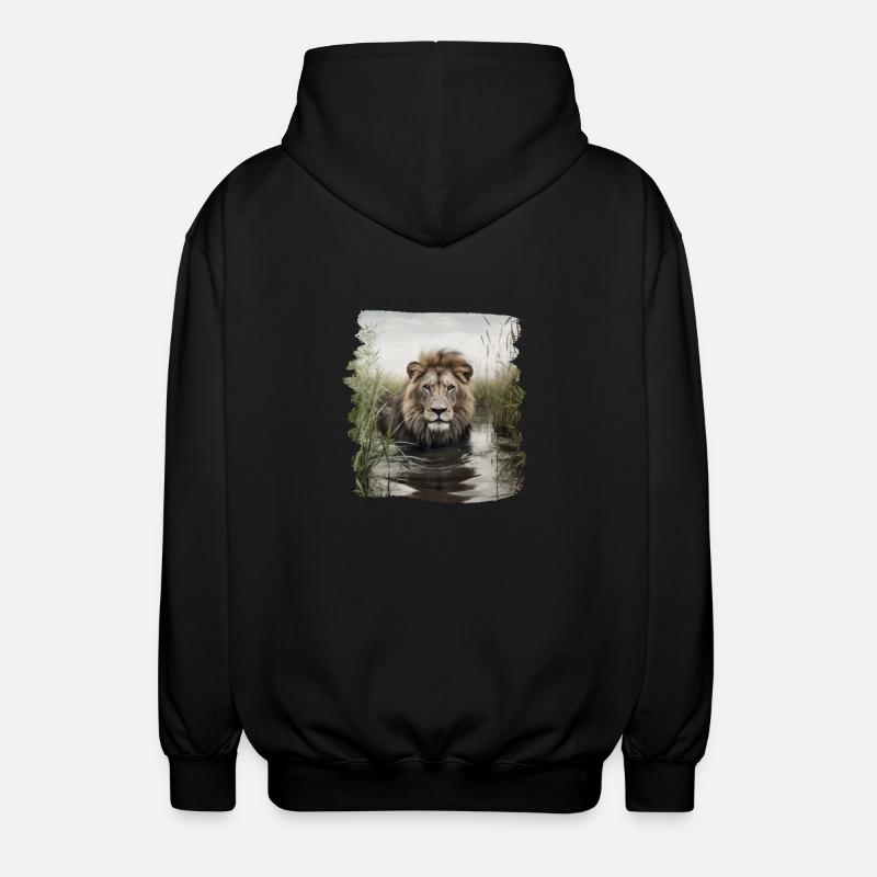 Löwen realistic Löwe - Unisex Kapuzenjacke - Schwarz