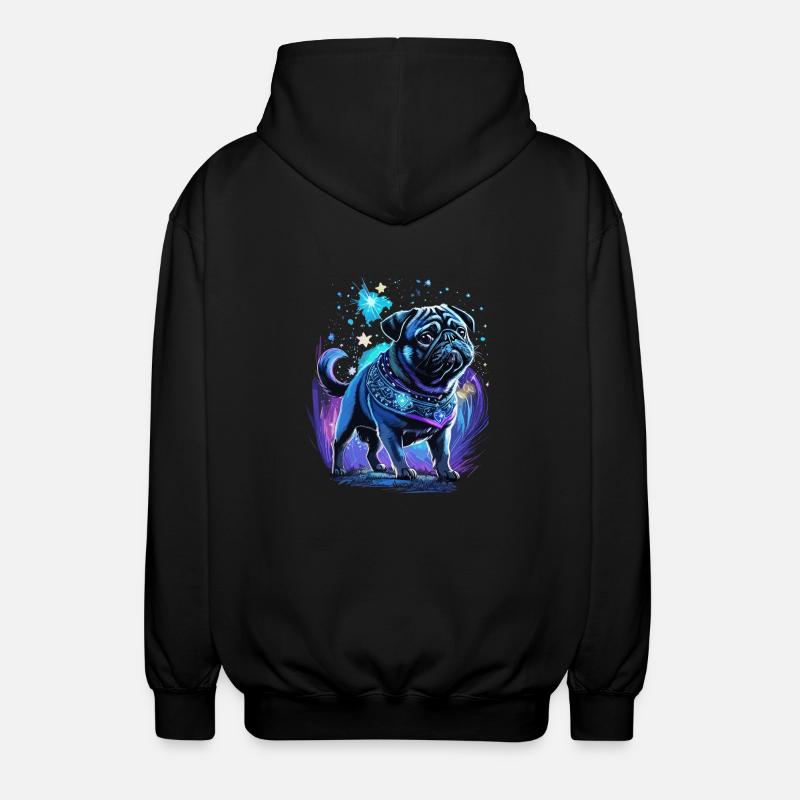 Midnight Magic Pug Dog - Unisex Hooded Jacket - black