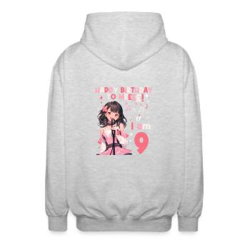 Anime Mandga K-Pop KPop Mädchen 9. Geburtstag - Unisex Kapuzenjacke - Hellgrau meliert - Hinten - AI Model Male 185 light (185cm)