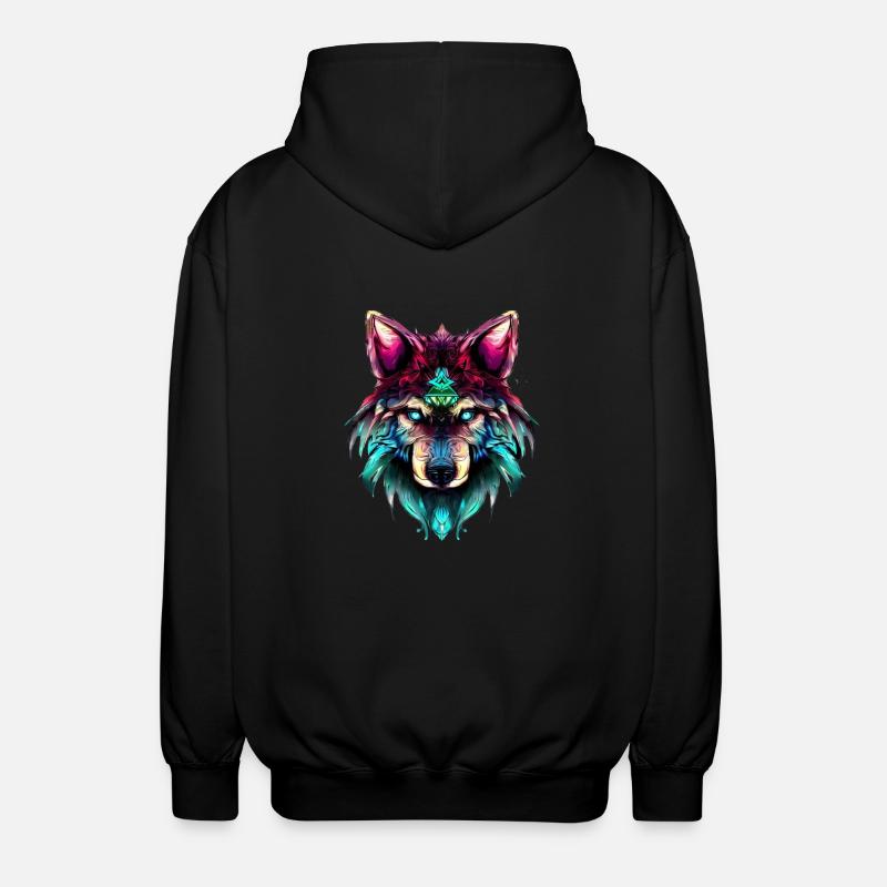 Mystic Wolf Synthwave Wolf Head - Veste à capuche unisexe - noir