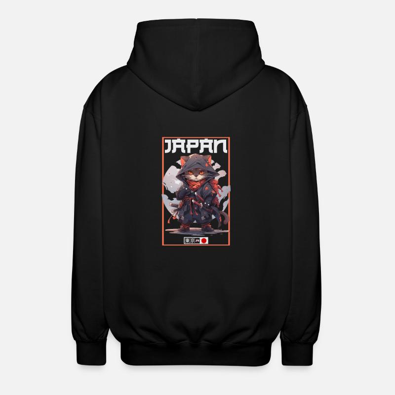 Asia Cat Japanese Samurai Samurai - Unisex Hooded Jacket - black