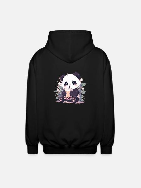 Kawaii Panda Drankjes Boba Bubble Tea Chibi - Uniseks zip hoodie - zwart