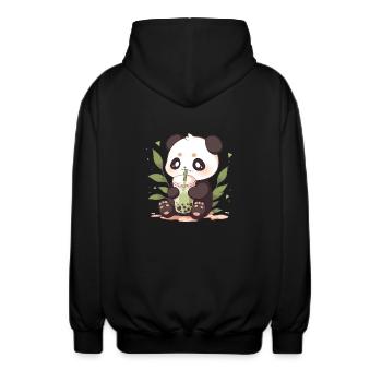 Kawaii Panda trinkt Boba Bubble Tea Chibi - Unisex Kapuzenjacke - Schwarz - Hinten - AI Model Male 185 light (185cm)