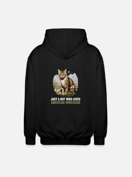 Cat Cats American Wirehair - Unisex Hooded Jacket - black