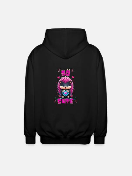 Blue Heart Hedgehog - So cute - Unisex Hooded Jacket - black