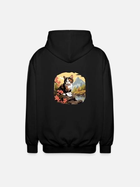 Calico Cat Lucky Cat - Unisex Hooded Jacket - black