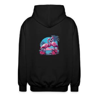 Flamingos Sonnenuntergang Strand Ozean Flamingo - Unisex Kapuzenjacke - Schwarz - Hinten - AI Model Male 185 light (185cm)