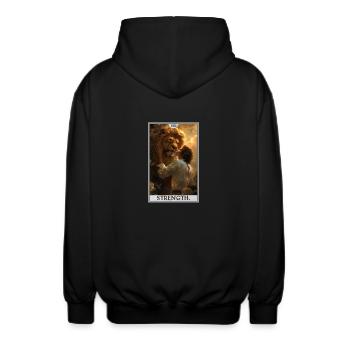 Tarotkarten Tarotkarte Strength Kraft - Unisex Kapuzenjacke - Schwarz - Hinten - AI Model Male 185 light (185cm)