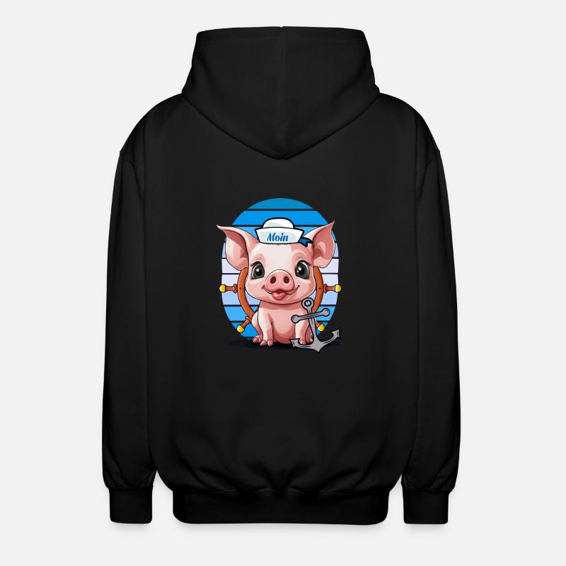 Schwein Matrose Steuermann Anker Maritim - Unisex Kapuzenjacke - Schwarz