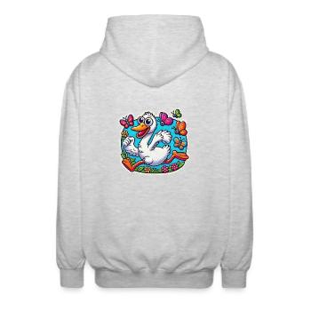 Silly Goose scares away the butterflies - Unisex Hooded Jacket - light heather grey - Back - AI Model Male 185 light (185cm)