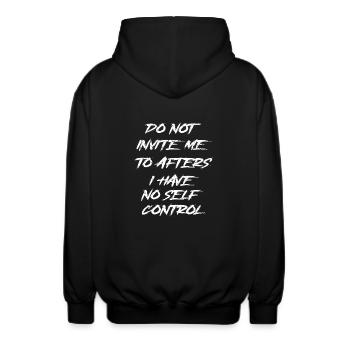 invite me to afters - Unisex Hooded Jacket - black - Back - AI Model Male 185 light (185cm)