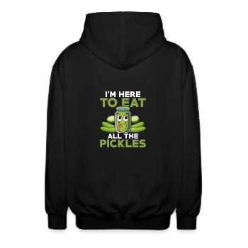 I'm Here To Eat All The Pickles Cucumber Vegan Pic - Unisex Hooded Jacket - black - Back - AI Model Male 185 light (185cm)
