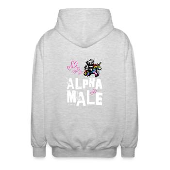 Alpha Unicorn - Cute Teddy Rides Unicorn - Unisex Hooded Jacket - light heather grey - Back - AI Model Male 185 light (185cm)